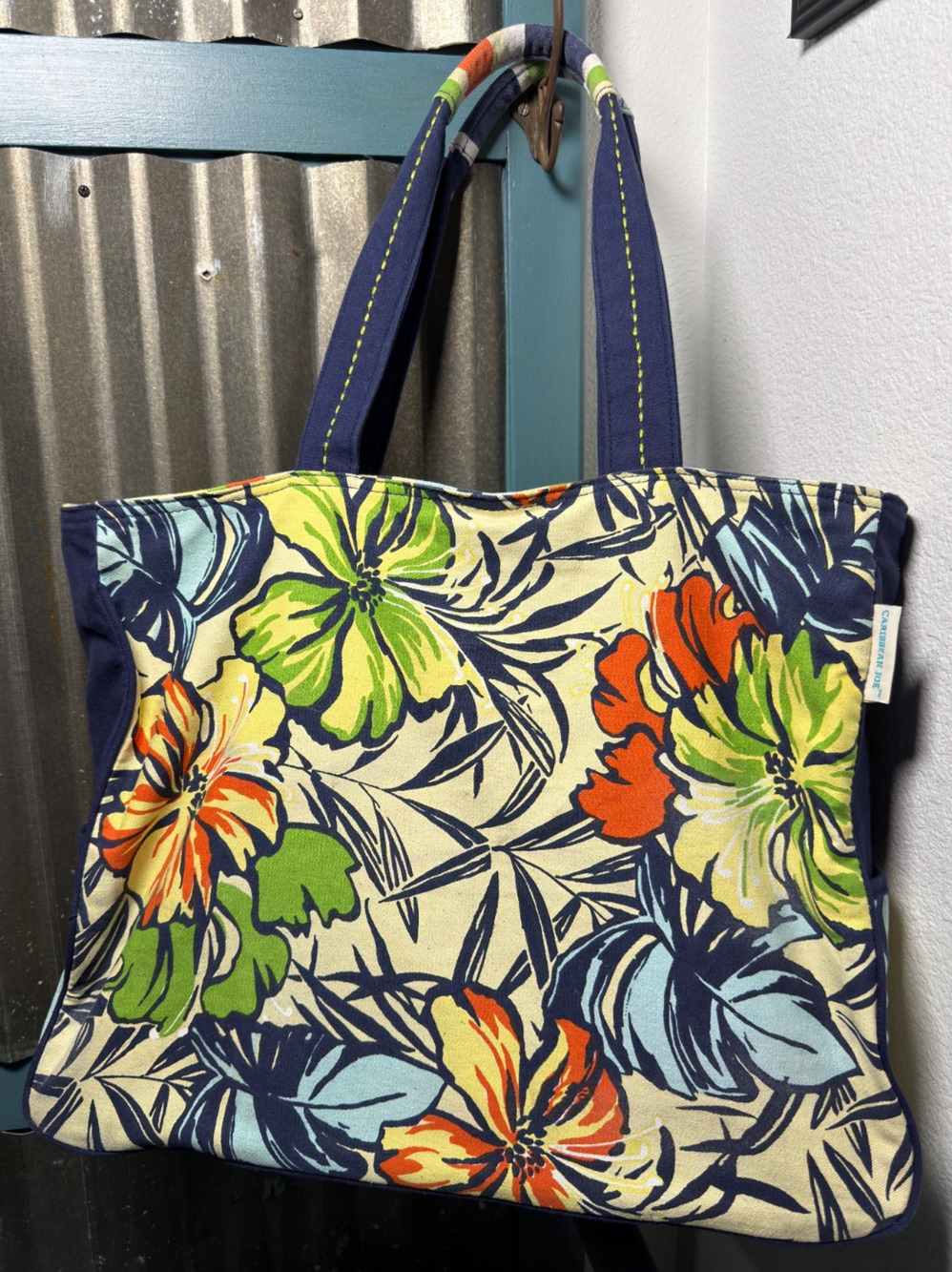 Caribbean Joe Bamboo Garden XL Tropical Floral Tote Bag Beach Pool Zip Top
